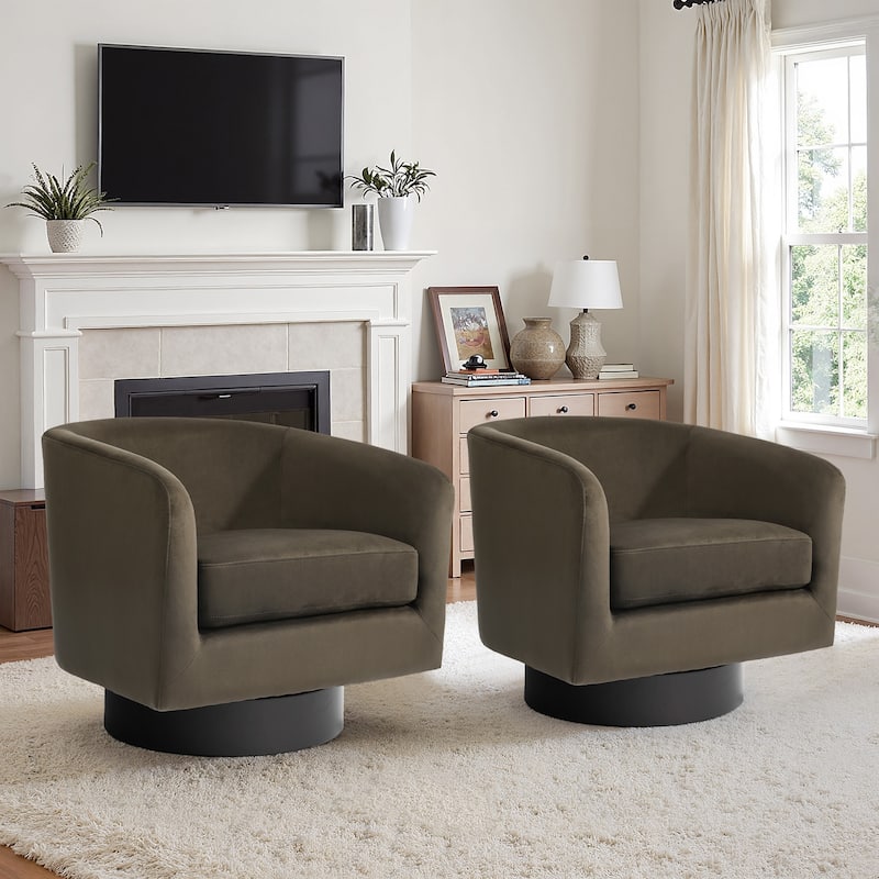2 Set 360-Degree Swivel Round Barrel Chair Velvet Accent Chairs