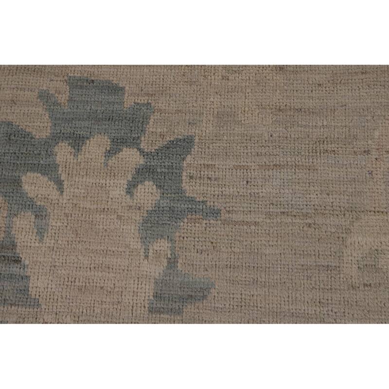 Beige Vegetable Dye Oushak Turkish Rug Hand-Knotted Floral Wool Carpet - 8'11"x 11'7"
