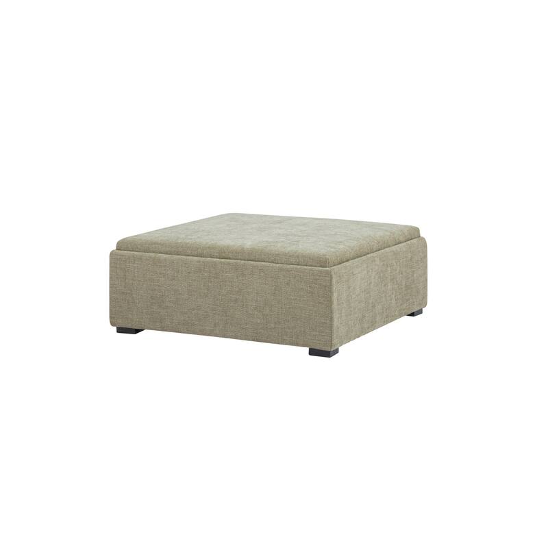NADAAL STUDIOS Mirelda Ottoman, Flip-Top Upholstered Storage with Walnut-Look Tray Surface, Flecked Oat