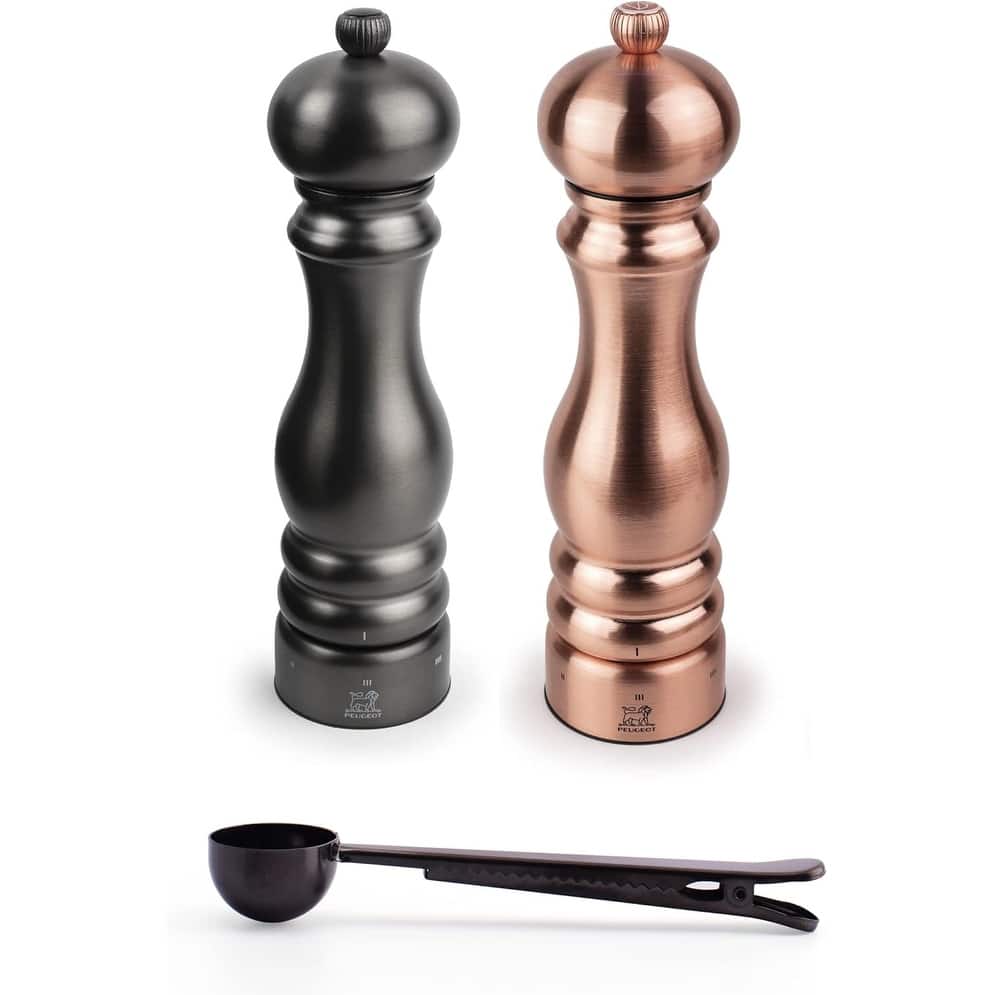 Peugeot Paris Chef Carbone u'Select Stainless Steel 22cm 9 inch Carbon Finish Pepper Mill w/ Copper Salt Mill
