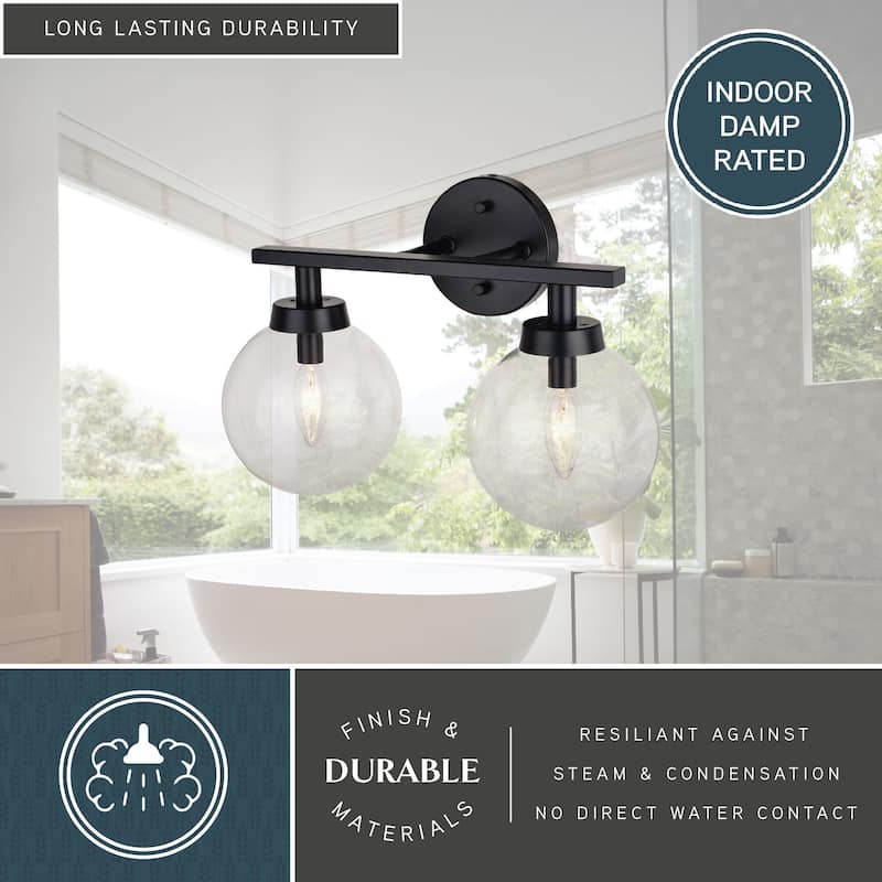 Lander Matte Black Bathroom Vanity Wall Fixture with Clear Glass Globes