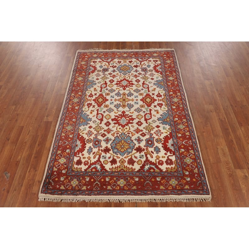 Ivory Oushak Oriental Accent Rug Hand-Knotted Wool Carpet - 4'0" X 5'10"