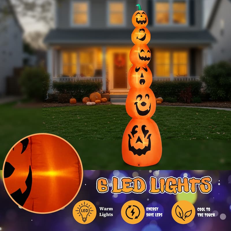 9ft Halloween Inflatable Stacked Pumpkin Yard Decor with LED Lights for Indoor or Outdoor Use