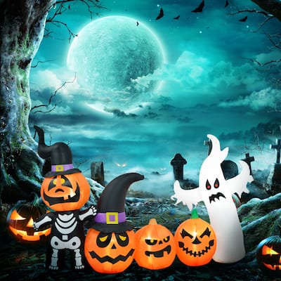 4.2 ft Inflatable Halloween Pumpkin Ghost Family with LED Lights Waterproof Polyester for Indoor and Outdoor Decoration