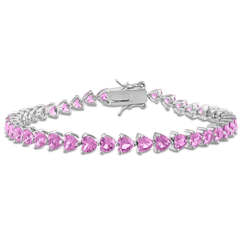 Miadora 12 1/3ct TGW Created Pink Heart-Cut Sapphire Bracelet Sterling Silver - 7.5 in.