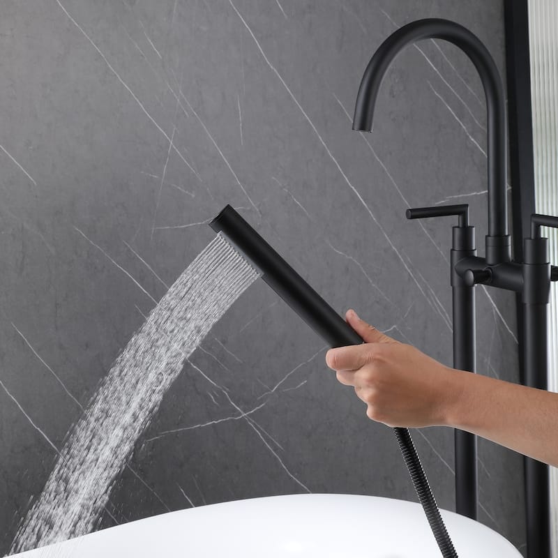 46"H Solid Brass 2-Handle Floor Mounted Tub Faucet with Diverter and Handheld Shower