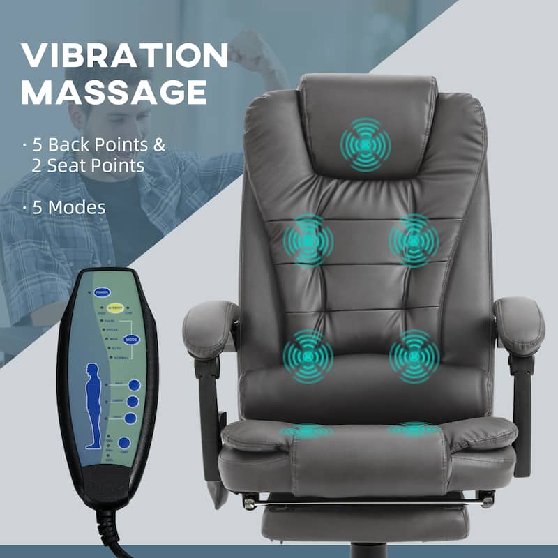 7-point Vibration Massage Backrest Office Chair, Shiny Leather Swivel Computer Chair, Recliner with Telescopic Footrest