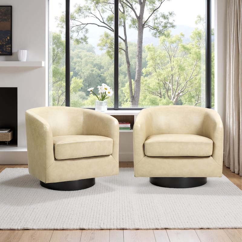 2 Set Round Barrel Chair 360-Degree Swivel Accent Chairs