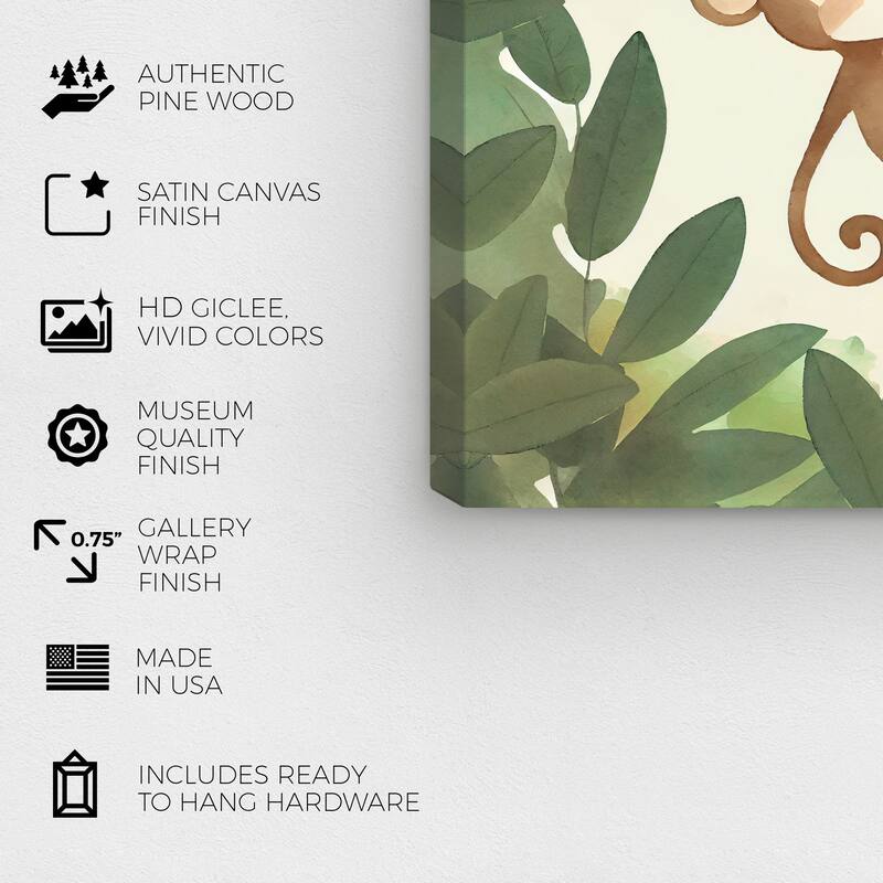 Wynwood Studio Canvas Animals Monkey Jungle Green and Modern & Contemporary Wall Art Canvas Print - Green, Brown