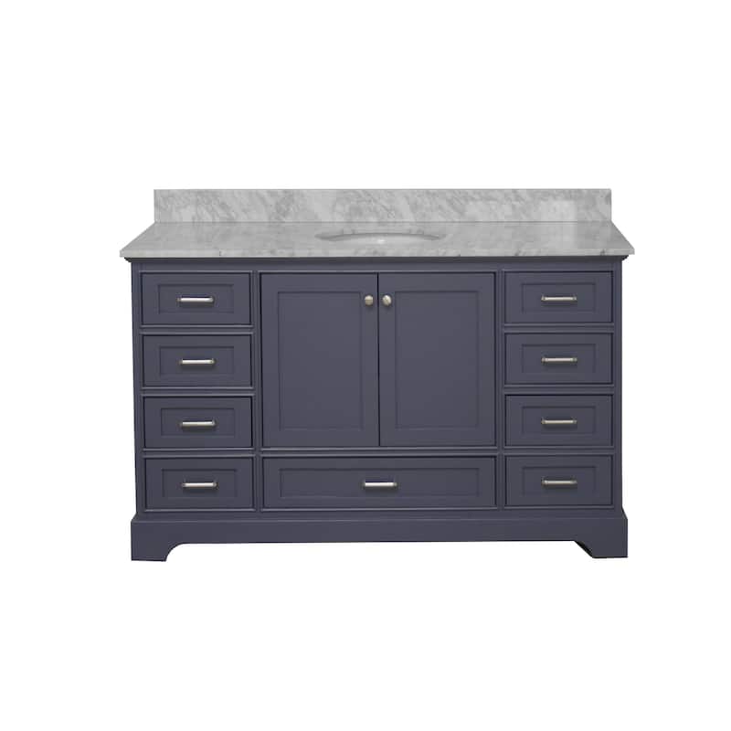 KitchenBathCollection Harper 60" Single Bathroom Vanity with Carrara Marble Top