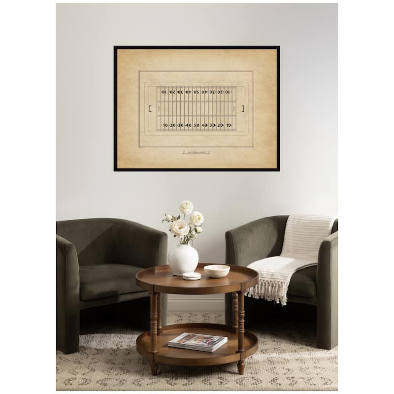 Kate and Laurel Vintage Sports Football Field Diagram Horizontal by The Creative Bunch Studio Framed Wall Art Print