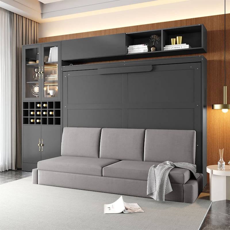 Queen Size Murphy Bed Wall Bed with Sofa , Shelves USB & Light
