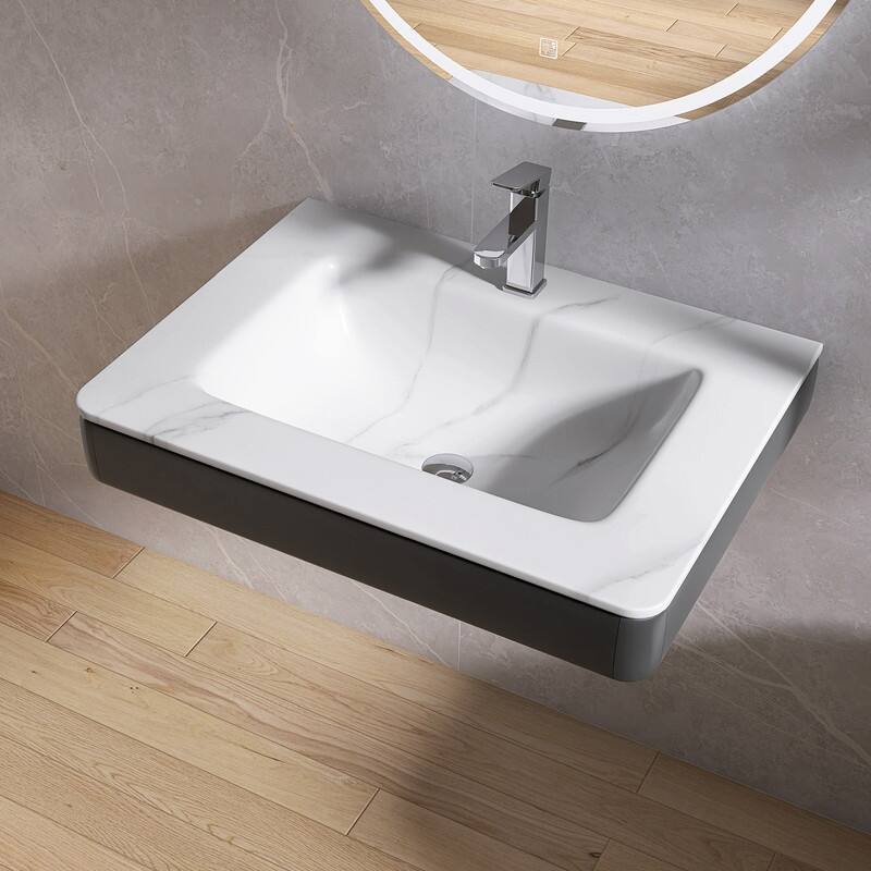 30'' Sintered Stone Wall Mount Bathroom Sink Solid Surface Vessel Bathroom Sink