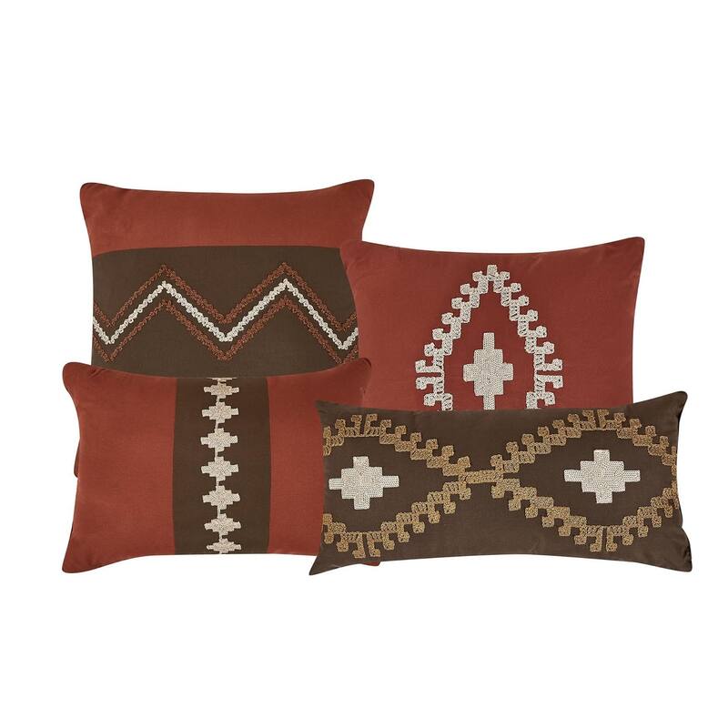 7 Piece Brown Burgundy Geometric Comforter Set Embroidery Soft Bedding