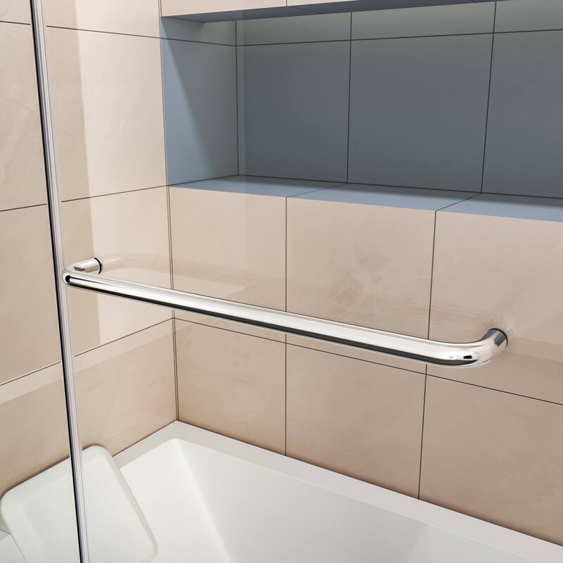 Elegant Frameless Pivot Hinged Fixed Bathtub Panel 5/16" Clear Tempered Glass Door Rotated 90° Shower Door for Bathtub