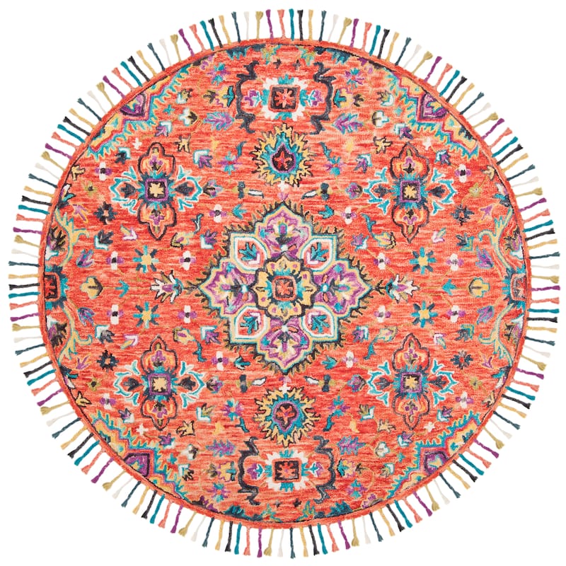 SAFAVIEH Handmade Aspen Irmingard Boho Tribal Wool Medallion Rug - 5' Round - Red/Gold