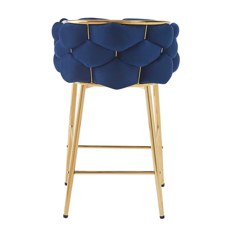 Modern 28-Inch Set of 2 Bar Stools with Velvet Padded Backrest Seat, Metal Legs for Dining Room Living Room and Bedroom