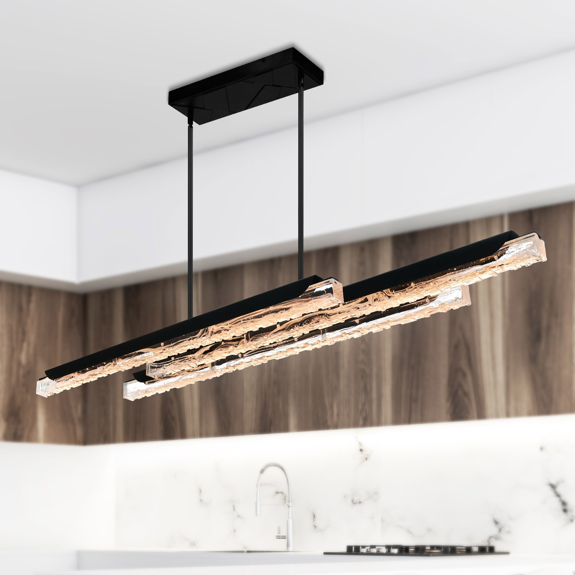 CWI Lighting Valira Integrated LED 60in Black Chandelier with Handcrafted Glass