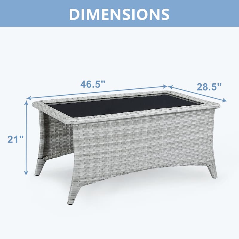 Outdoor Wicker Coffee Table Glass Top Rattan Table