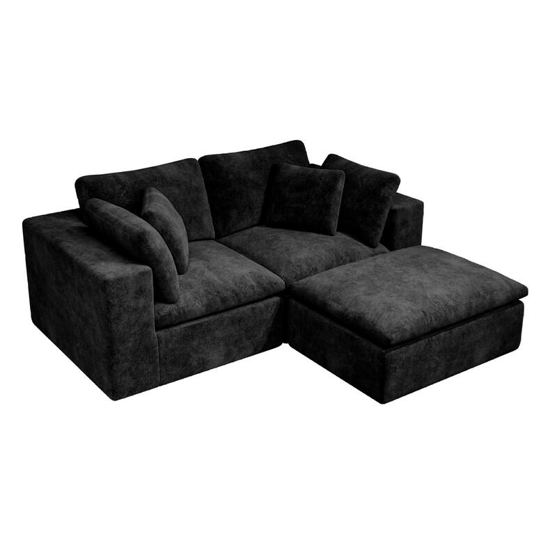 Roomfitters 78.8" Modular Sectional Sofa, 3-Piece Compressed Cloud Couch, No Assembly Required, Plush Corduroy, Black