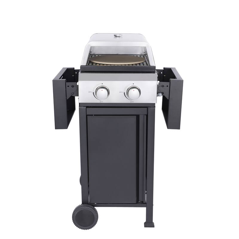 2-Burner Propane Gas BBQ Grill, Pizza Box, 24600BTU Output With Wire Enamel Cooking Grids For Outdoor Barbecue