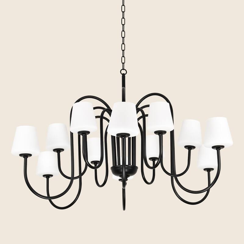 12-Lights Vintage Industrial Style Black Iron Chandelier - Matte Black