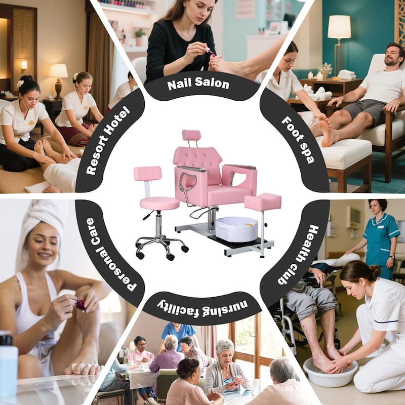 Pedicure Chair with Foot Spa Stool with Adjustable Pedicure Stand