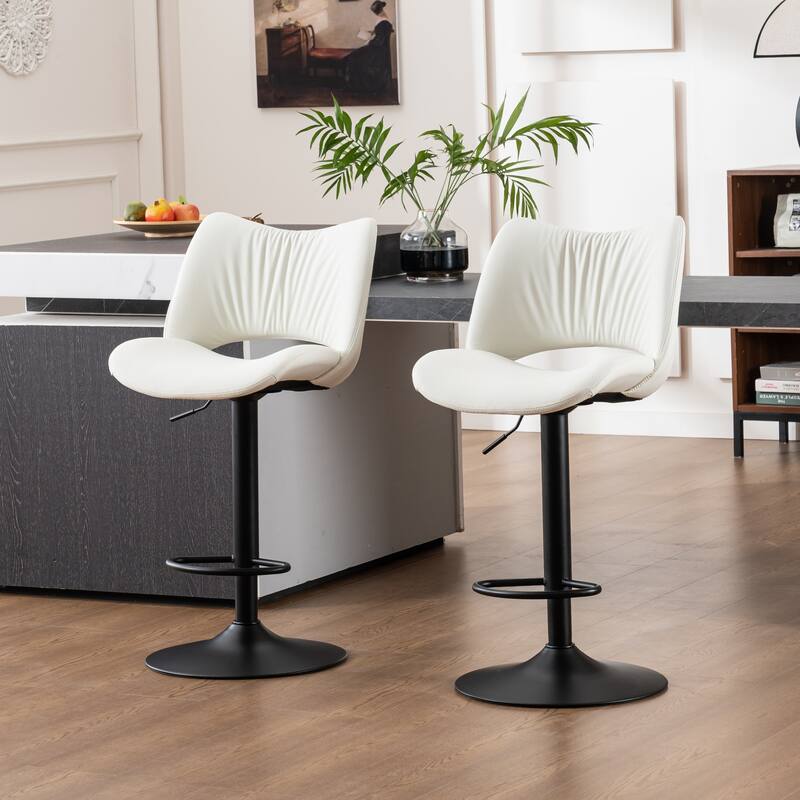 Faux Leather Upholstered Bar stools Set of 2 with Metal Footrest