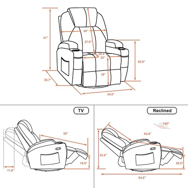dimension image slide 1 of 4, MCombo Manual Swivel Glider Rocker Recliner Chair with Massage and Heat, Faux Leather 8031