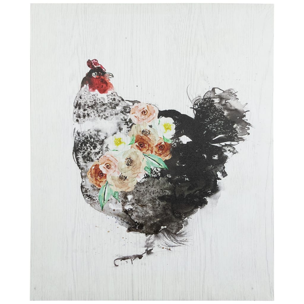 Hen with Flowers Canvas Wall Art - 19.5" x 15.75" - 19.5" x 15.75"