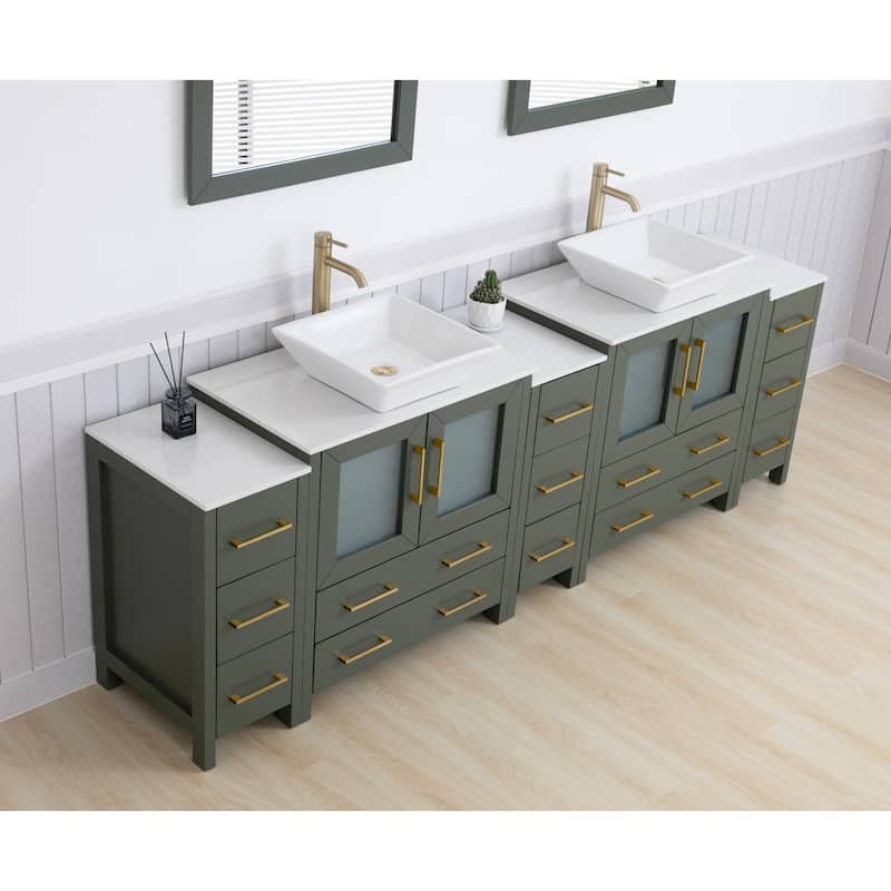 Vanity Art 96-inch Double Sink Bathroom Vanity Set with Engineered Marble Top and Free Mirror - 96 x 18.5 x 36 Inches