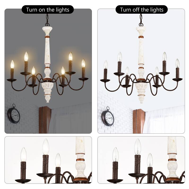 Retro 6-Light Candlestick Design Chandelier, Height Adjustable, for Dining Room, Kitchen, Living Room and Bedroom