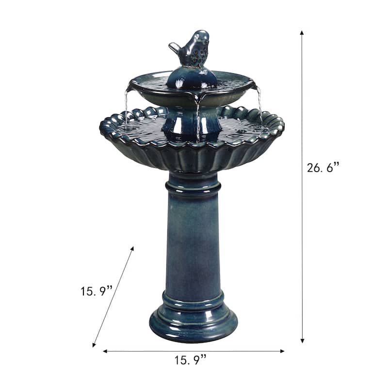 2-Tier Ceramic Outdoor Garden Fountain - 26.5" - Blue