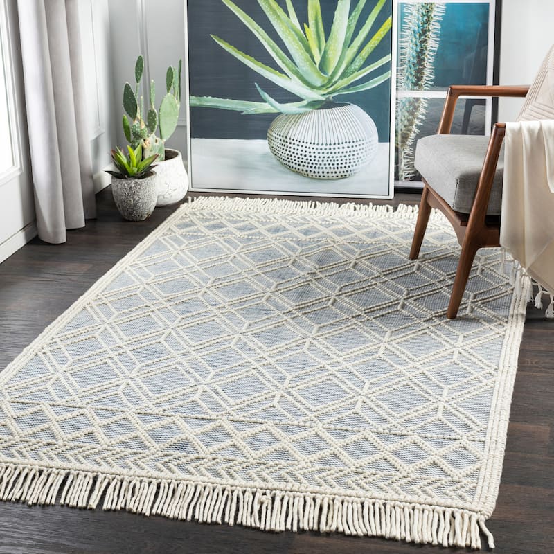Livabliss Gertrude Handmade Cottage Geometric Wool Area Rug - 2'3" x 3'9" - Denim