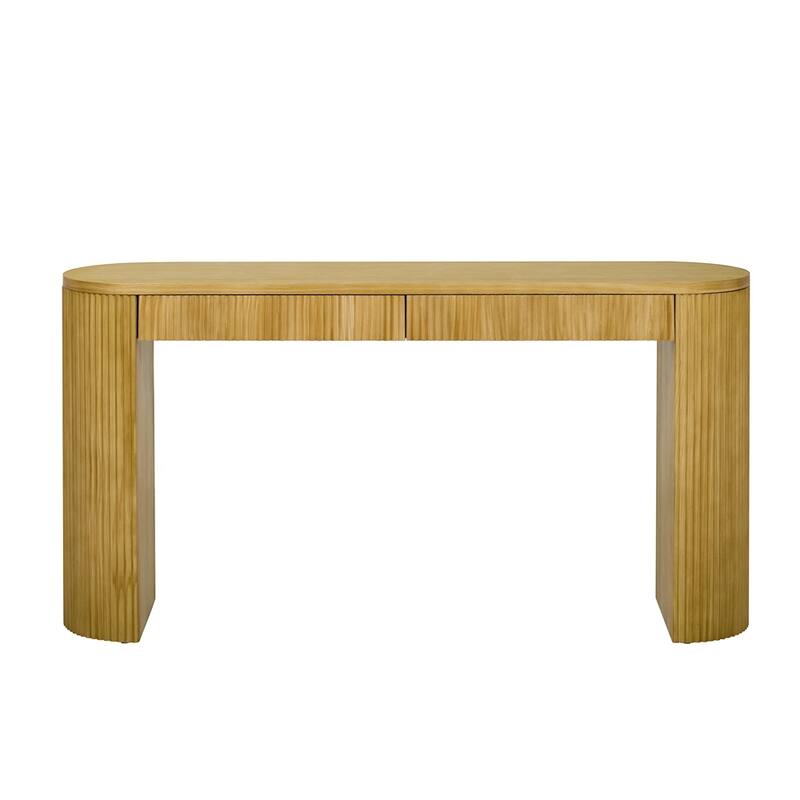 Vertical Striped Design Console Table with 2 Drawers