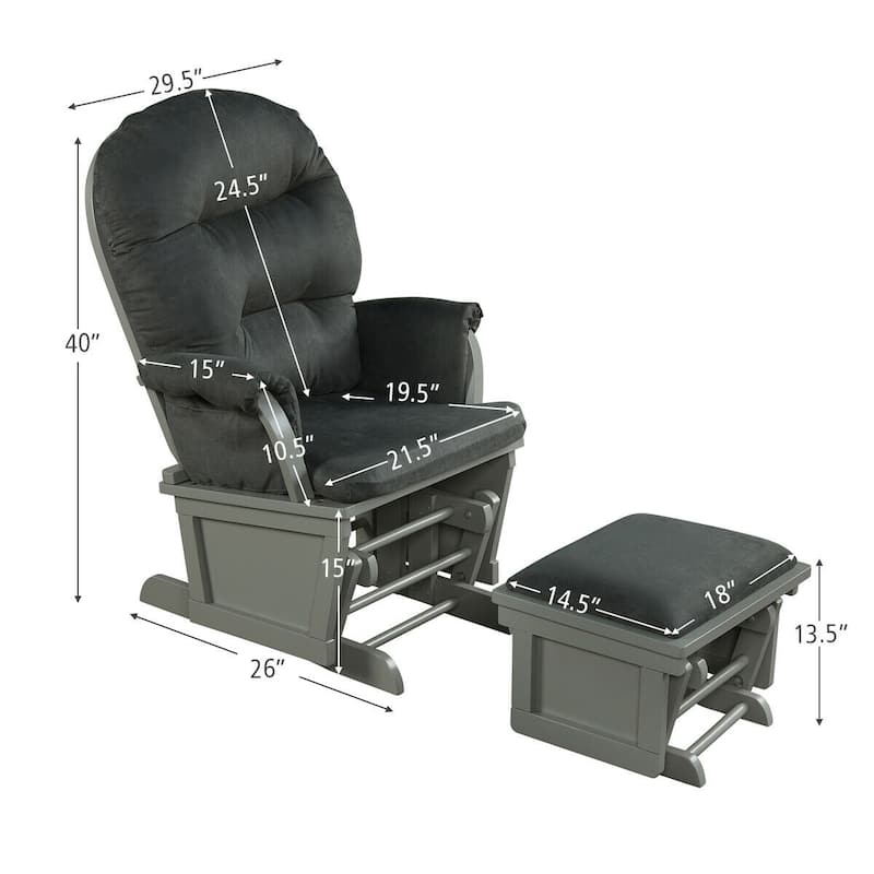 Wood Baby Glider and Ottoman Cushion Set with Padded Armrests for Nursing - 29.5" x 26" x 40"
