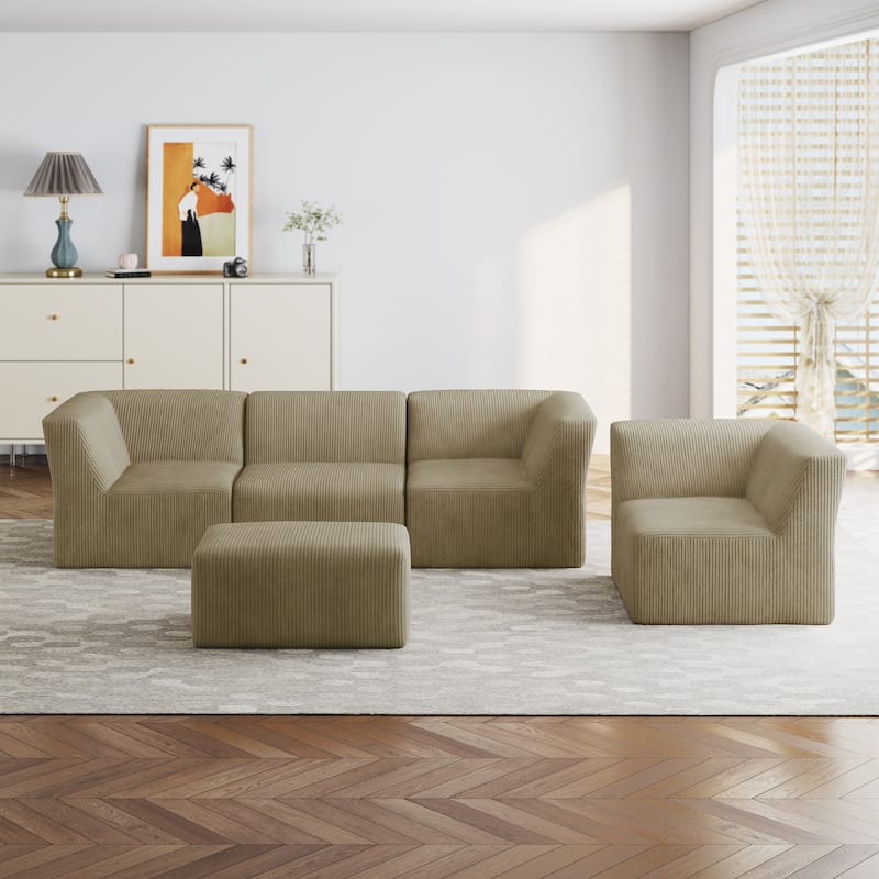 All-Foam 5-Piece Living Room Sectional Sofa Set With Ottoman