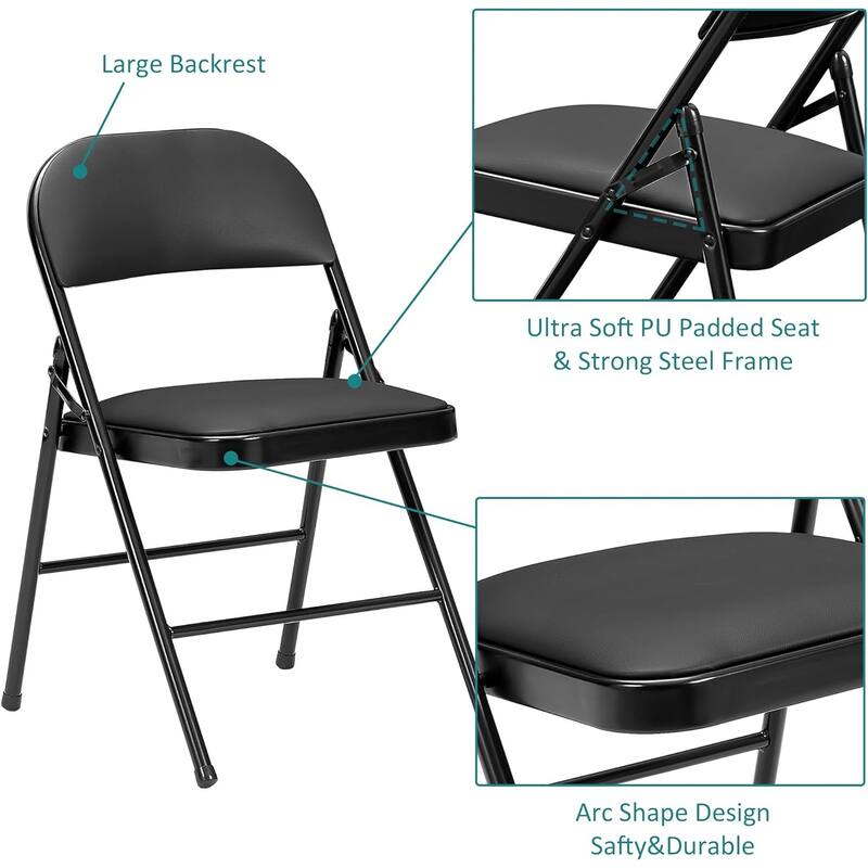 VECELO 5-Piece 1 Table + 4 Folding Chairs Card Game Set 33.8” Square PU Leather Multi-Purpose Table for Indoor Outdoor Use