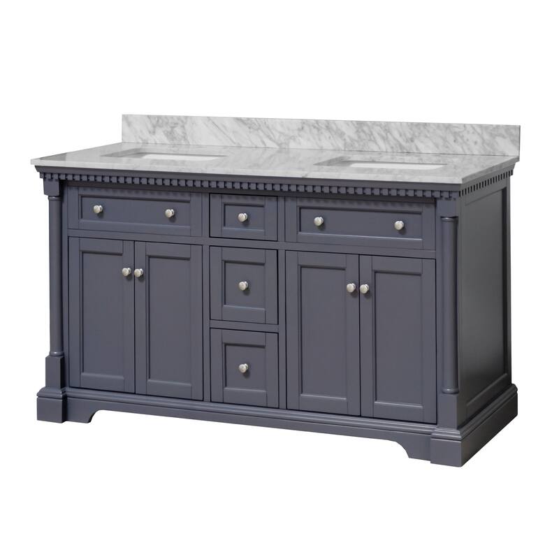KitchenBathCollection Sydney 60" Double Bathroom Vanity with Carrara Marble Top