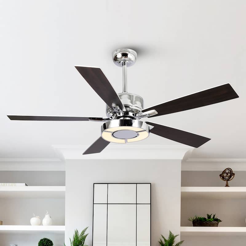 52" Chrome Modern Unique LED Dimmable Ceiling Fan with Light and Remote
