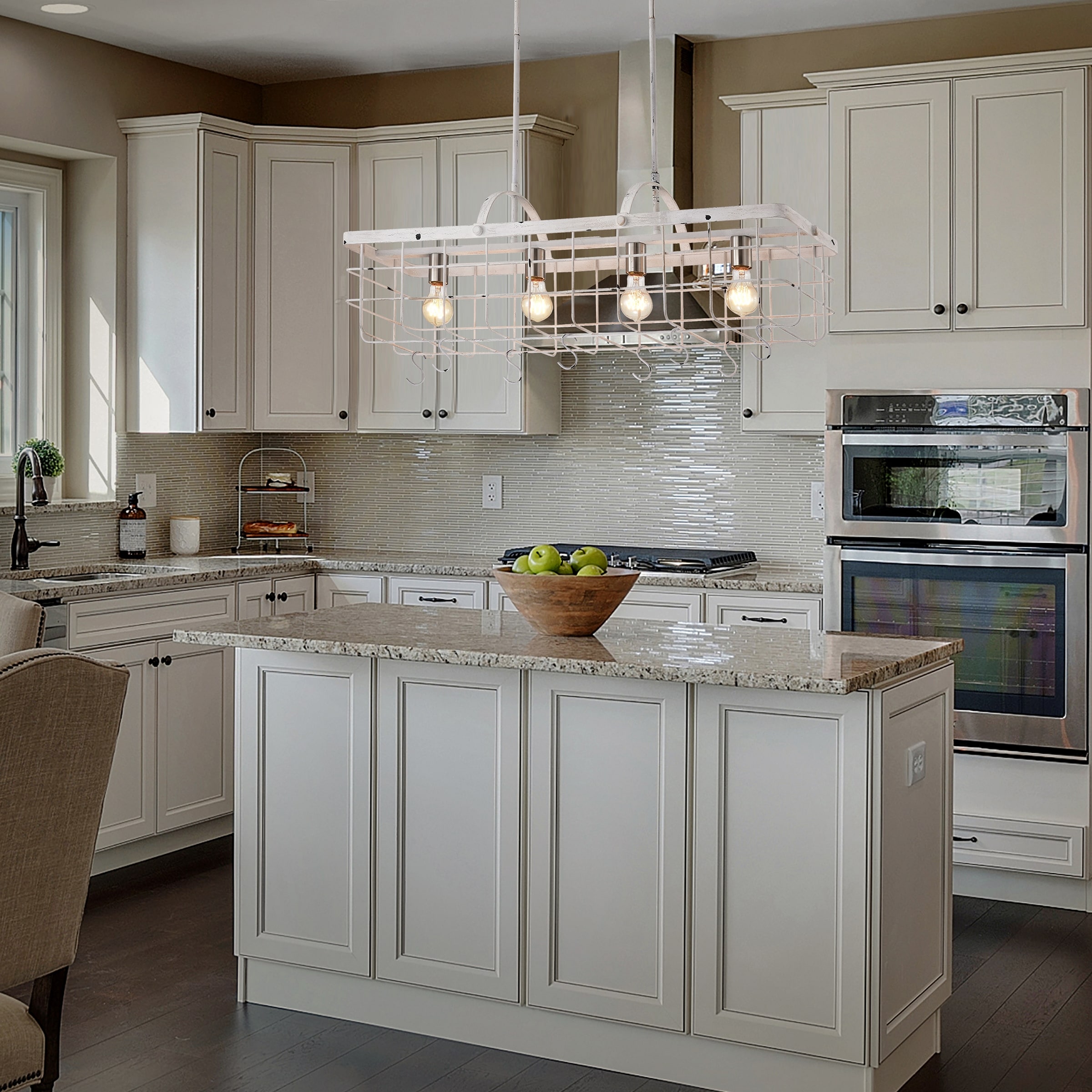 Antique White 4-light Lantern Kitchen Island Chandelier