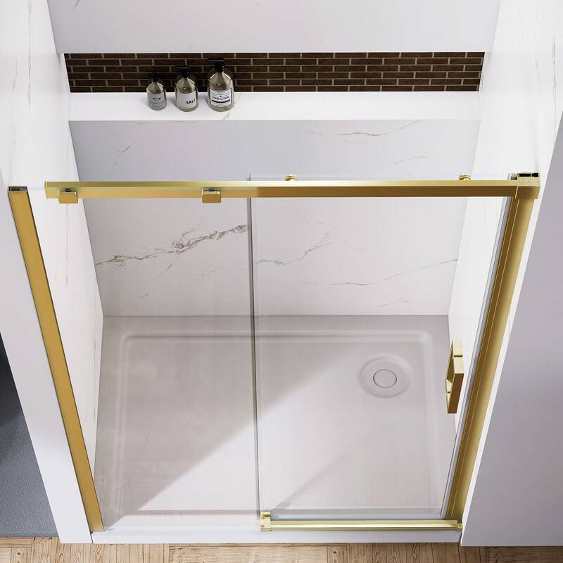48" x 74" Glass Shower Door Framed Sliding Adjustable Brushed Nickel Clear Shower Enclosure with Hardware Kit