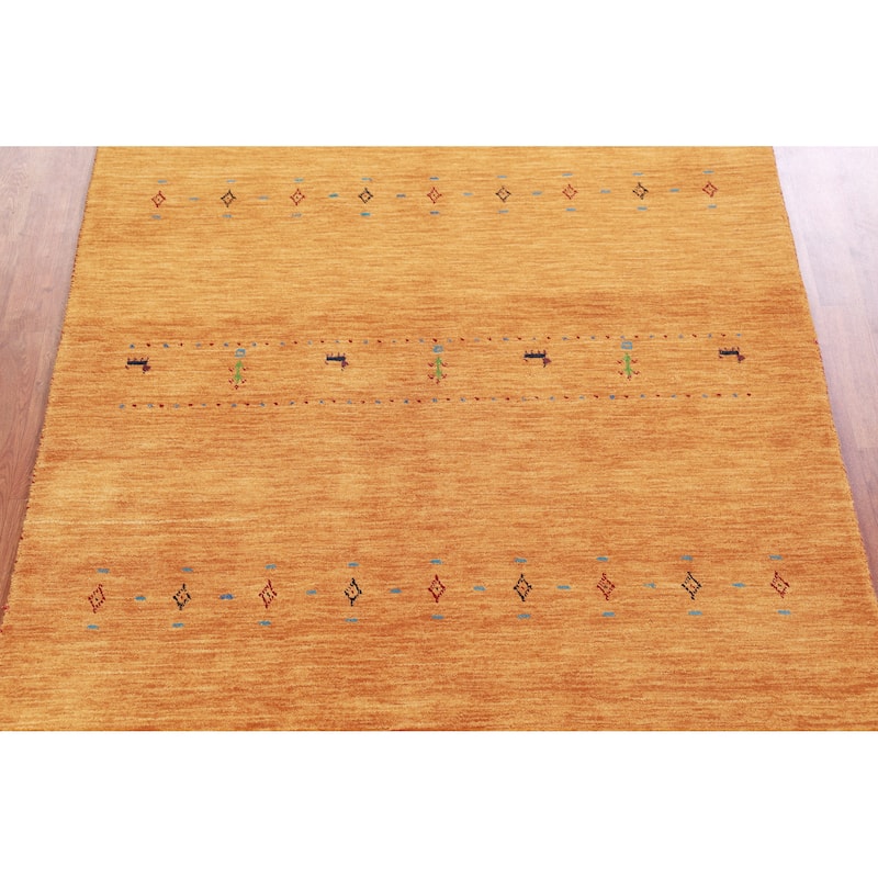 Hand Knotted Oriental 100% Wool Carpet Tribal Animal Pictorial Oranges & Rust Gabbeh Area Rug - 8' 0'' X 4' 10''