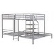preview thumbnail 7 of 9, Metal Twin over Twin Triple Bunk Kids Bed Frame with Storage Shelves, Staircase and Safety Guardrails for Bedroom, Silver