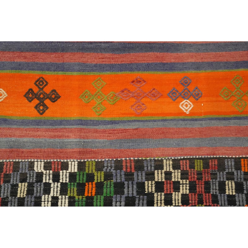 Hand Woven Oriental 100% Wool Carpet Southwestern Tribal Oranges & Rust Kilim Area Rug - 9' 6'' X 5' 10''