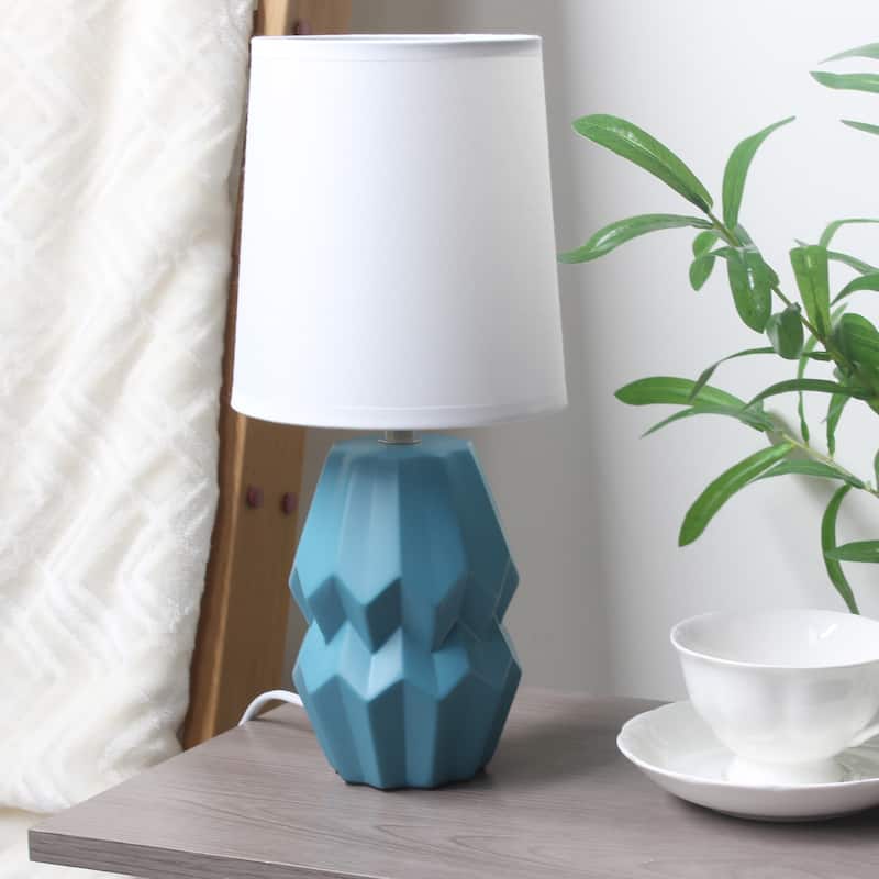 Ceramic Geometric Table Lamp with Fabric Shade for Bedroom - 6 x 6 x 13 in. (L x W x H)