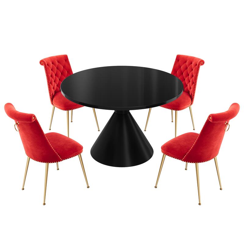 Clihome 5-Piece Black Large Table With Velvet Chair Dining Set