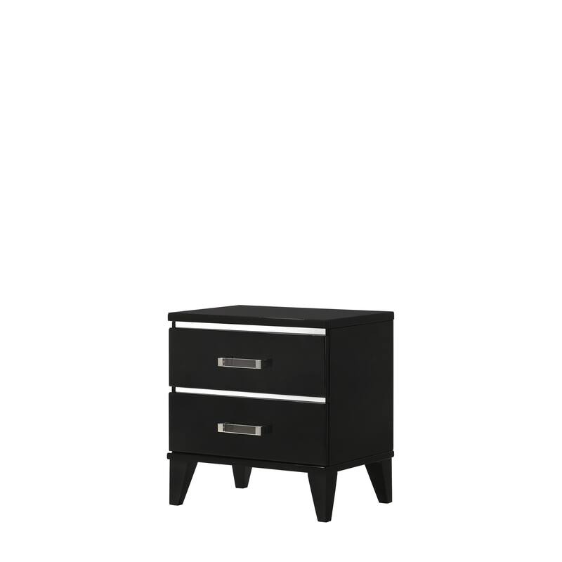 Black Finish Nightstand with Two Spacious Drawers and Safety Stop