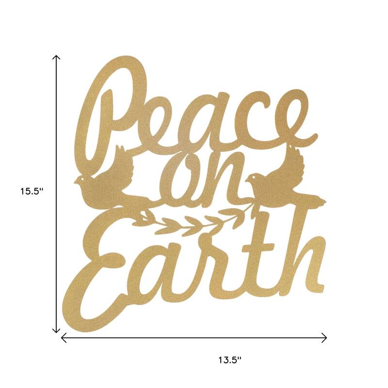 HomeRoots 16" X 14" Gold Metal Peace On Earth Metal Text Wall Decor