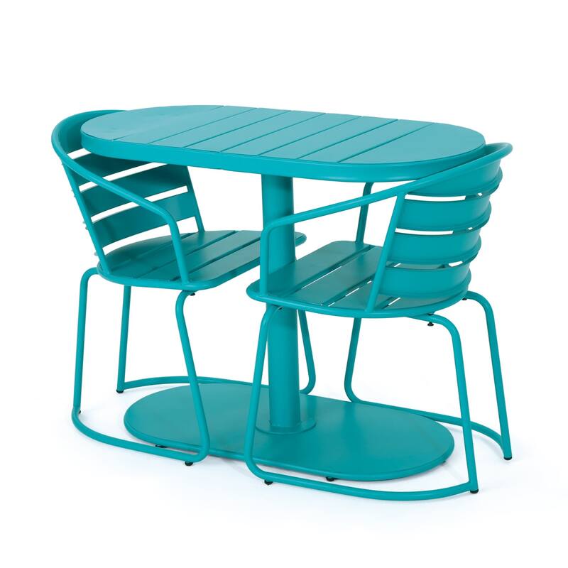 3-Piece Outdoor Iron Bistro Dining Set with 2 Chairs and Oval Table